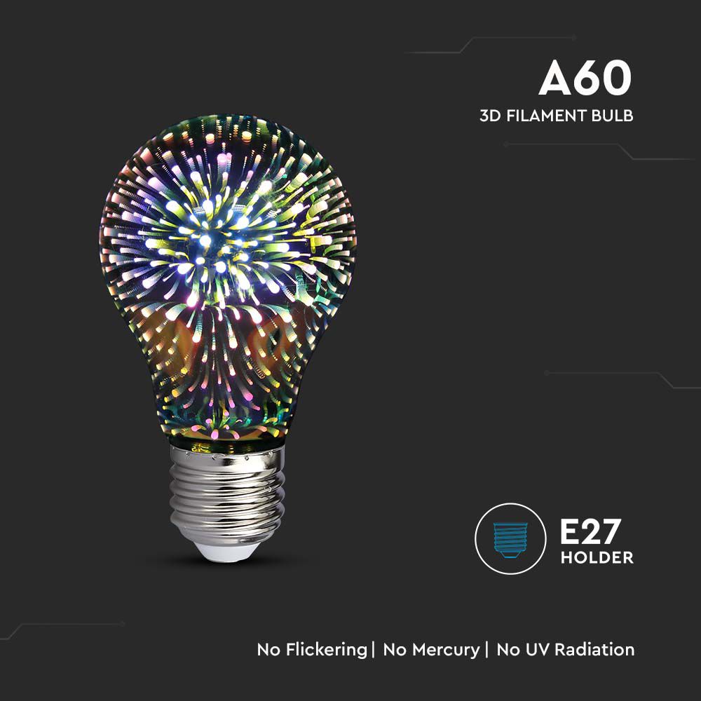 LED - 3W E27 Filament 3D A60 3000K