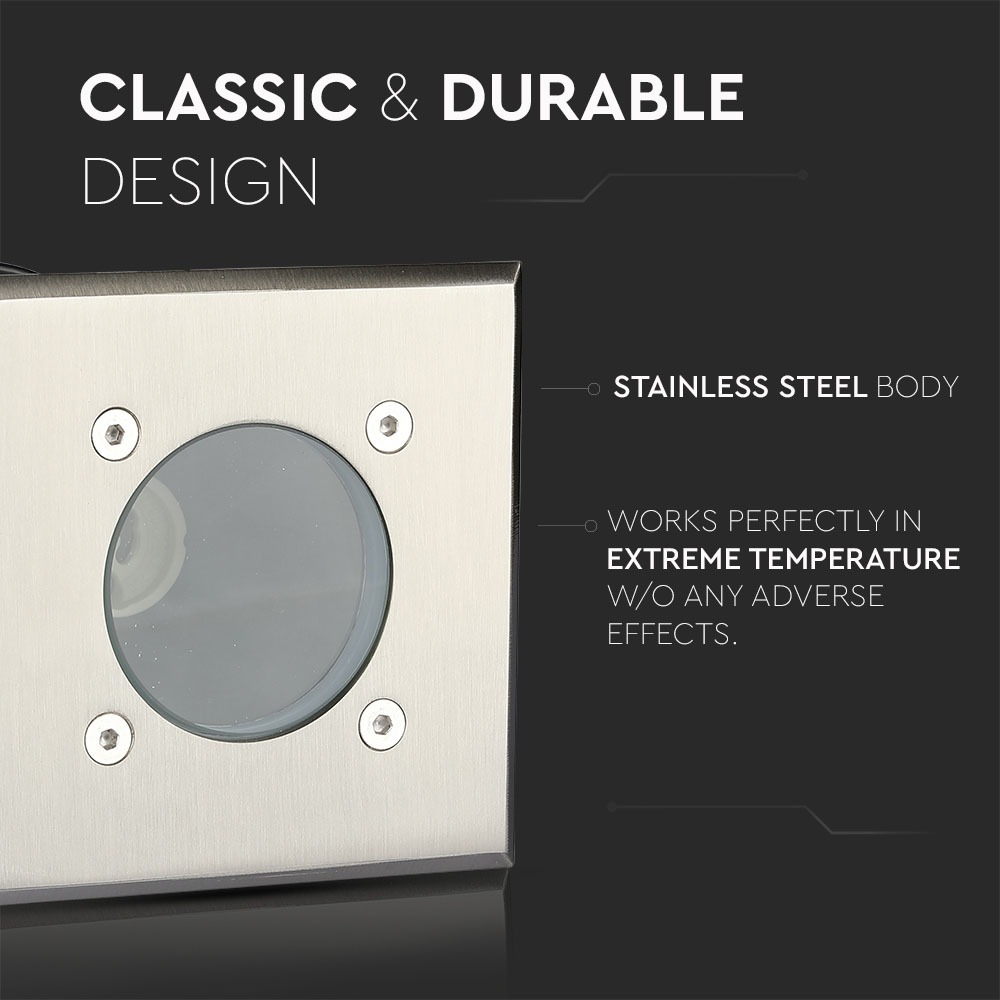 Portafaretto da interramento con corpo in acciao GU10 Nero Quadrato img 2