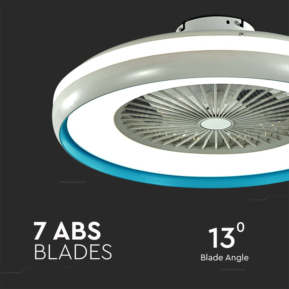 Ventilatore LED da Soffitto a Scatola con Motore a Corrente Alternata da 45W e Telecomando 3in1 Colore Grigio e Blu img 1