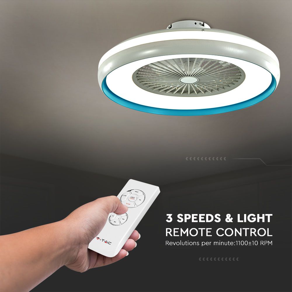 Ventilatore LED da Soffitto a Scatola con Motore a Corrente Alternata da 45W e Telecomando 3in1 Colore Grigio e Blu img 2