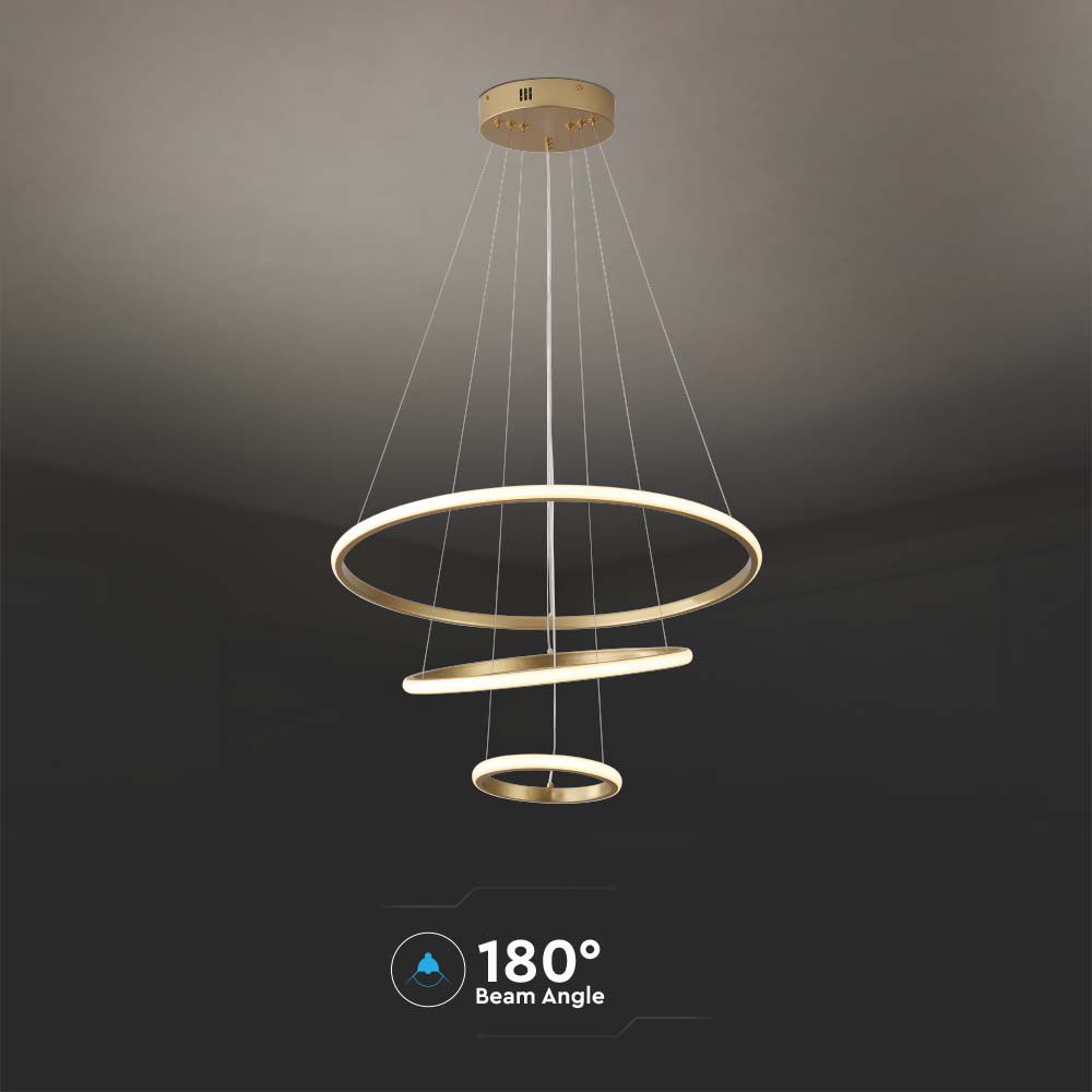 Lampadario LED a Sospensione con 3 Cerchi 32W in Metallo Colore Oro 60x40x20cm 3000K img 2