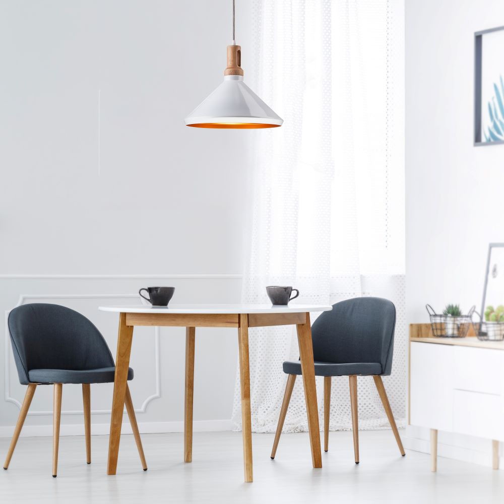 Lampadario con Portalampada Parabola Bianca Base in legno Piccolo __250 img 2