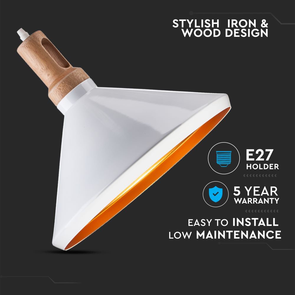 Lampadario con Portalampada Parabola Bianca Base in legno Piccolo __250