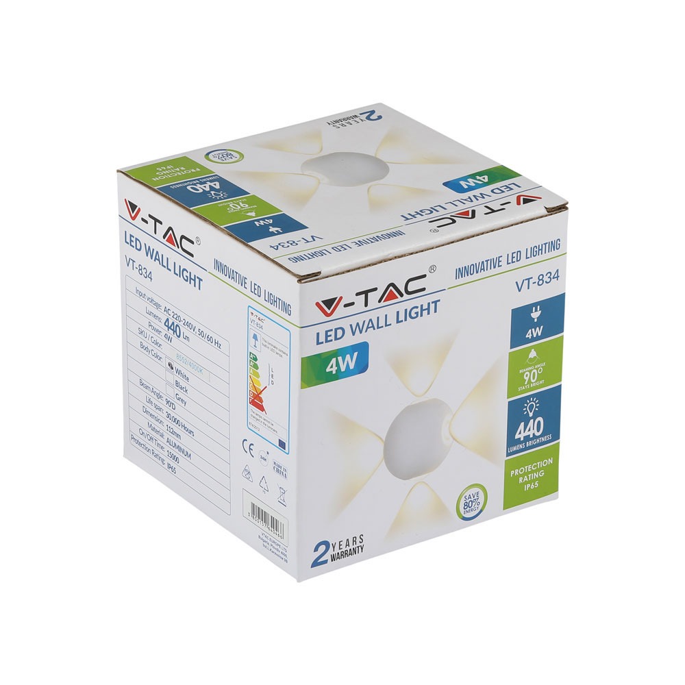 4W LED Wall Light Corpo Bianco Rotondo 4000K IP65