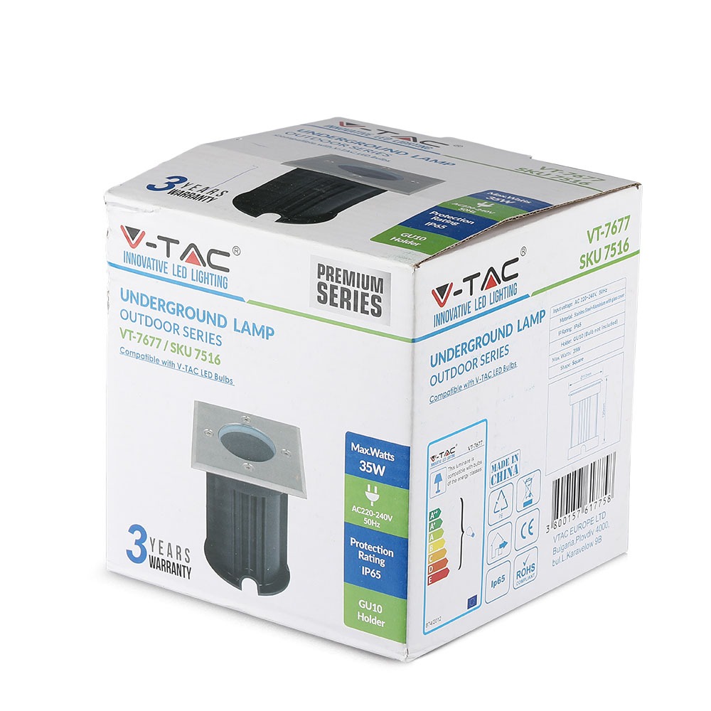 Portafaretto da interramento con corpo in acciao GU10 Nero Quadrato