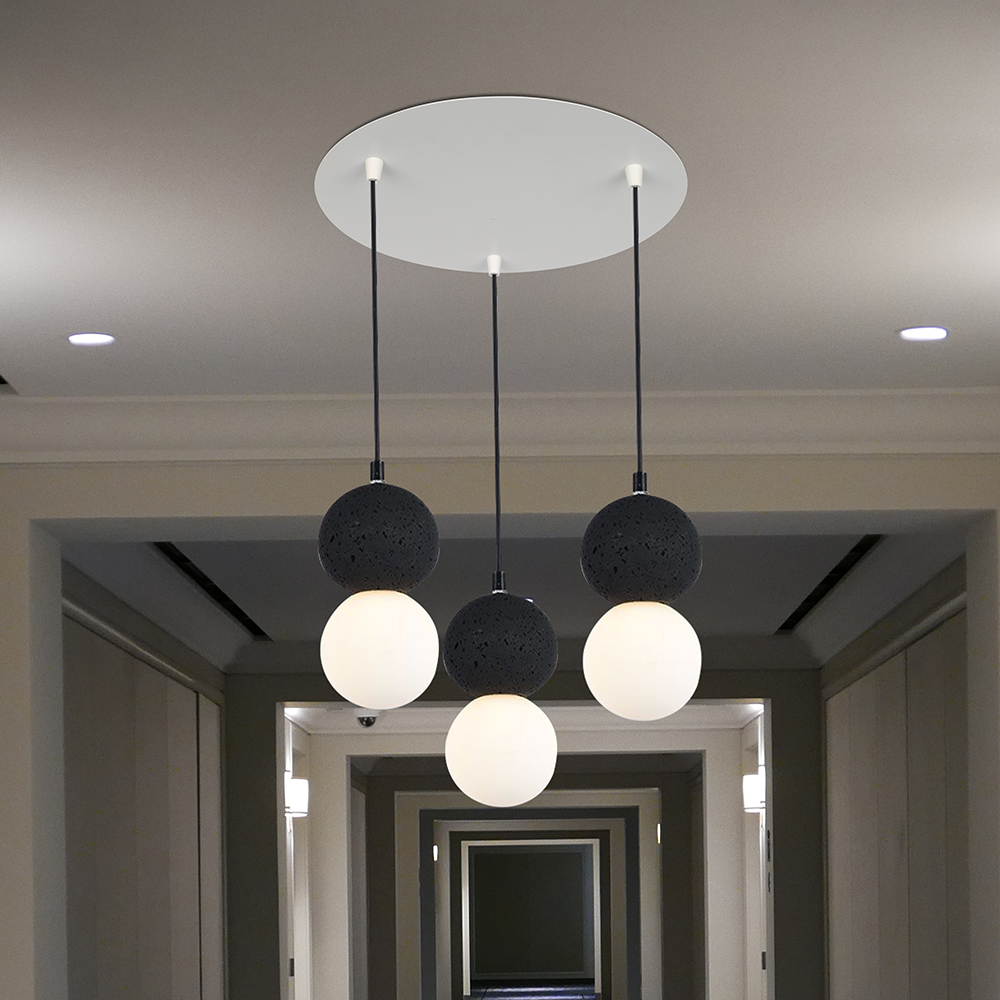 Rosone per Lampadario in Acciaio d:300*h:25mm con 3 Fori Colore Bianco Opaco