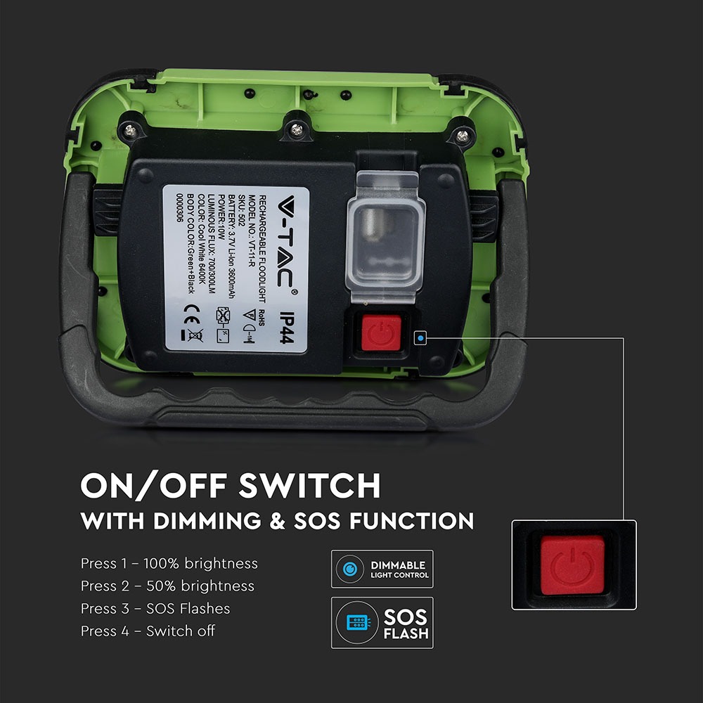 10W LED Proiettore Ricaricabile SAMSUNG Chip USB + SOS Funzione IP44 6400K img 5