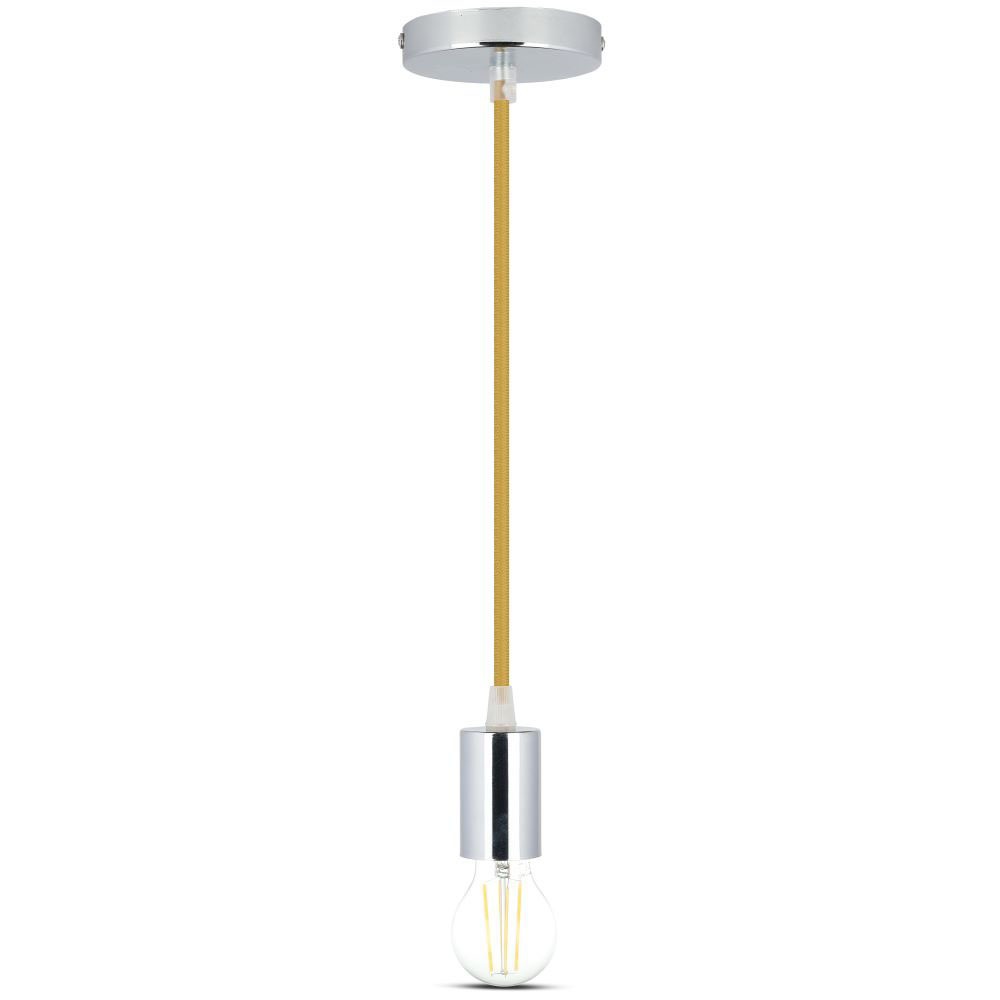 Lampadario con Portalampada Cromo Dome Beige Chiaro Cavo img 2