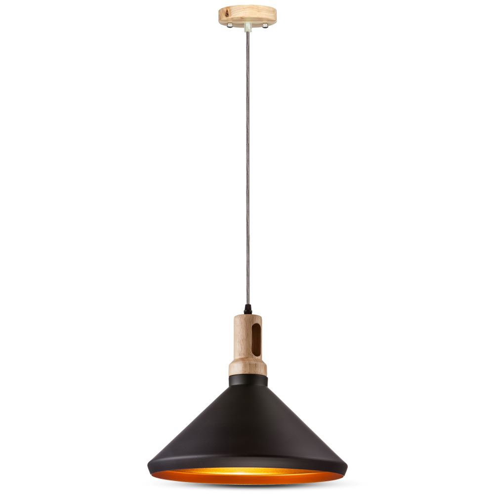 Lampadario con Portalampada Parabola Nera Base in legno Piccolo __250