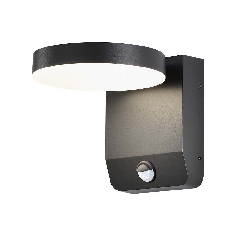 20W LED Wall Light Sensor Black Body Round 3000K IP65