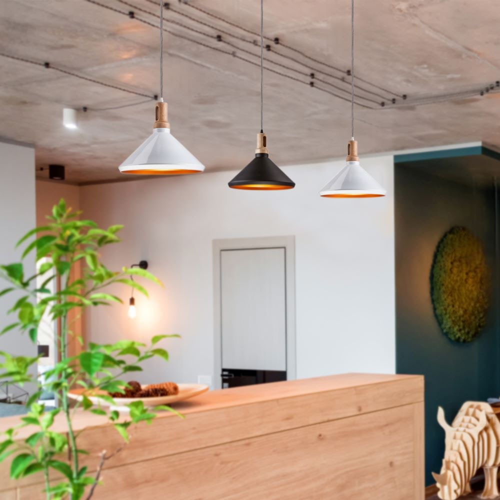 Lampadario con Portalampada Parabola Nera Base in legno Piccolo __250