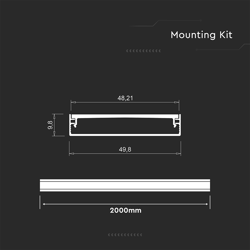 LED Strip Mounting Kit With Diffuser Surface 2000*50*10mm