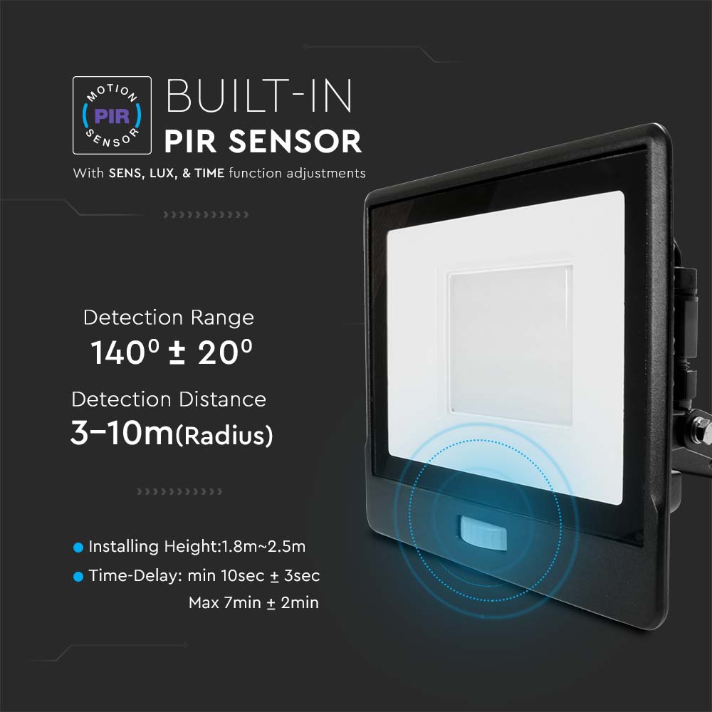 30W LED PIR Sensor Floodlight SAMSUNG CHIP Black Body 3000K img 1
