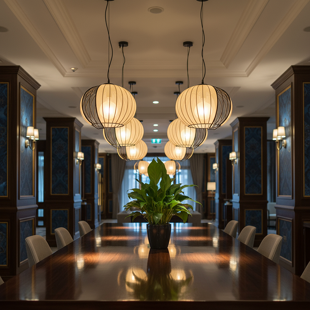 E27 Decorative Hanging Pendant (D400*H290mm) Matt Black Body+Beige