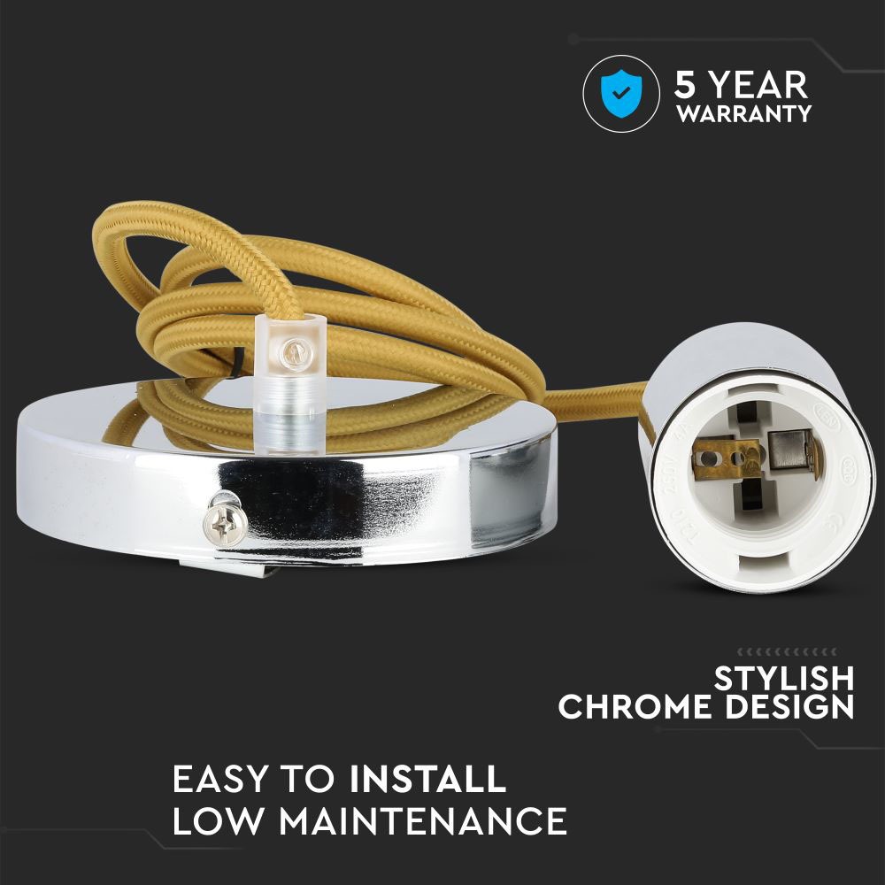 Lampadario con Portalampada Cromo Dome Beige Chiaro Cavo