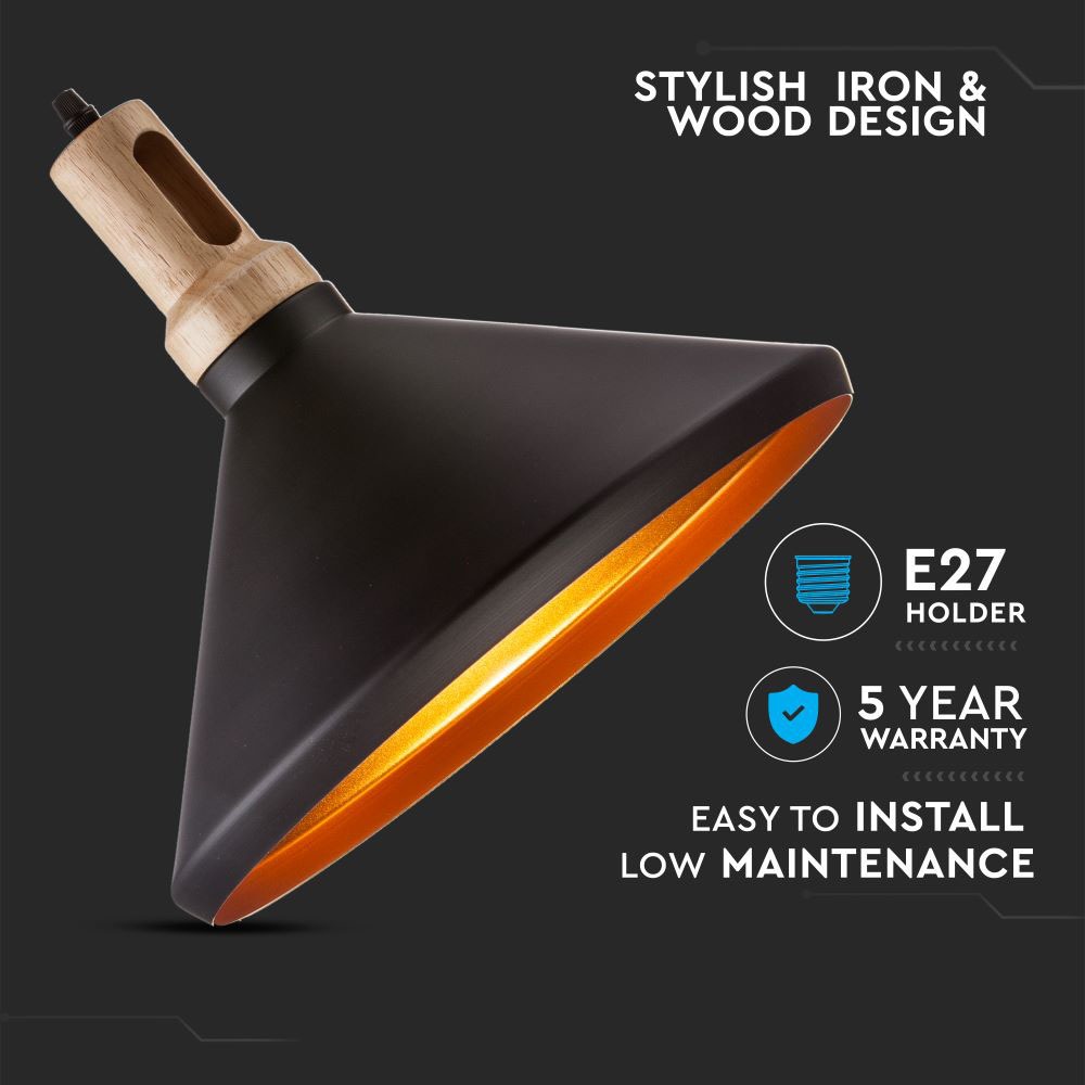 Lampadario con Portalampada Parabola Nera Base in legno Piccolo __250