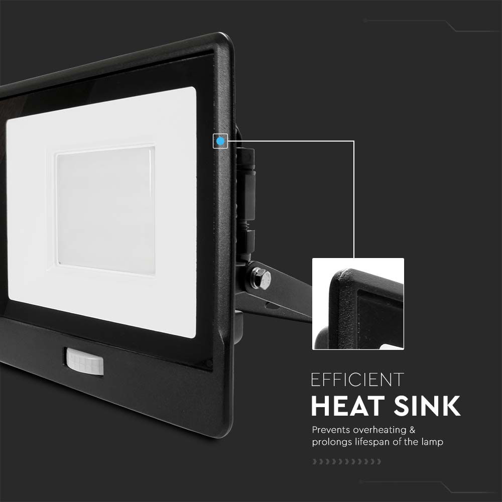 30W LED PIR Sensor Floodlight SAMSUNG CHIP Black Body 3000K img 3