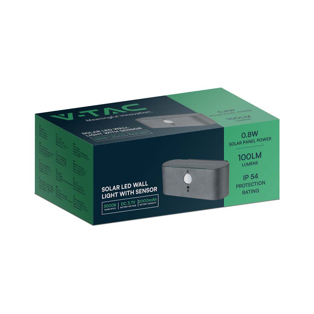 Lampada LED da Muro 2.5W Con Pannello Solare e Sensore PIR Colore Nero 3000K IP54