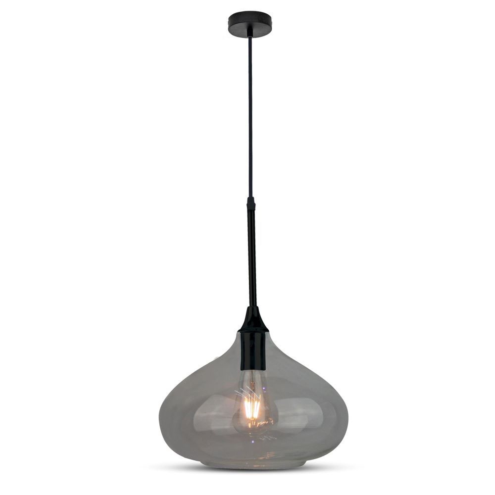 Lampadario con Portalampada Moderno Nero Vetro Trasparente __280mm
