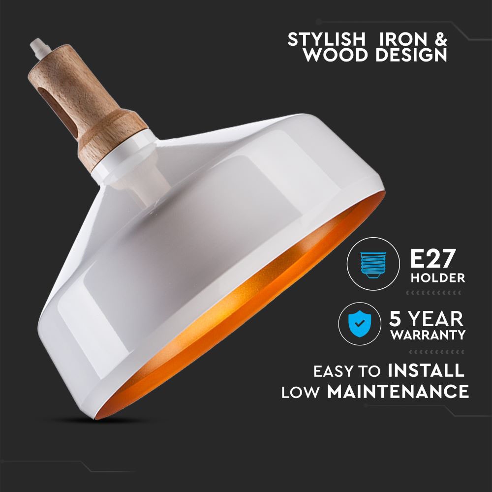 Lampadario con Portalampada Parabola Bianca Base in legno Ampio __350