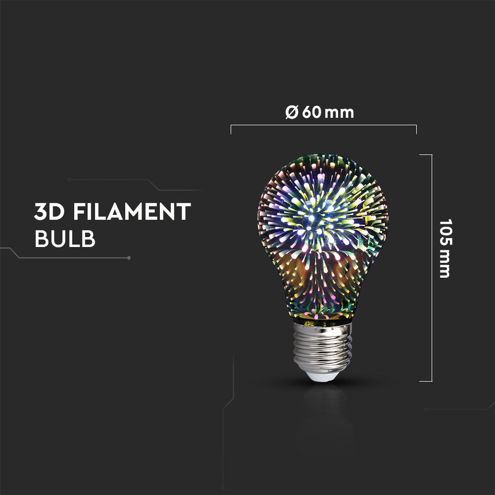 LED - 3W E27 Filament 3D A60 3000K