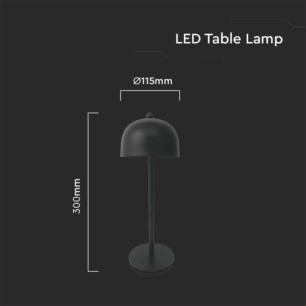  Lampada LED da Tavolo 3W con Batteria 1800mAh Ricaricabile USB C Colore Nero in Metallo Touch Dimmerabile 3in1