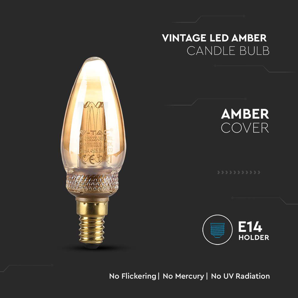 LED - 2W Filament E14 Amber Art Candle 4000K