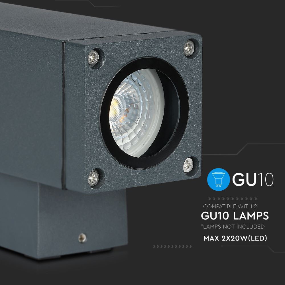 Lampada LED da Muro con Portalampada GU10 Doppio Fascio Luminoso Superiore e Inferiore Colore Grigio Scuro IP44 img 1