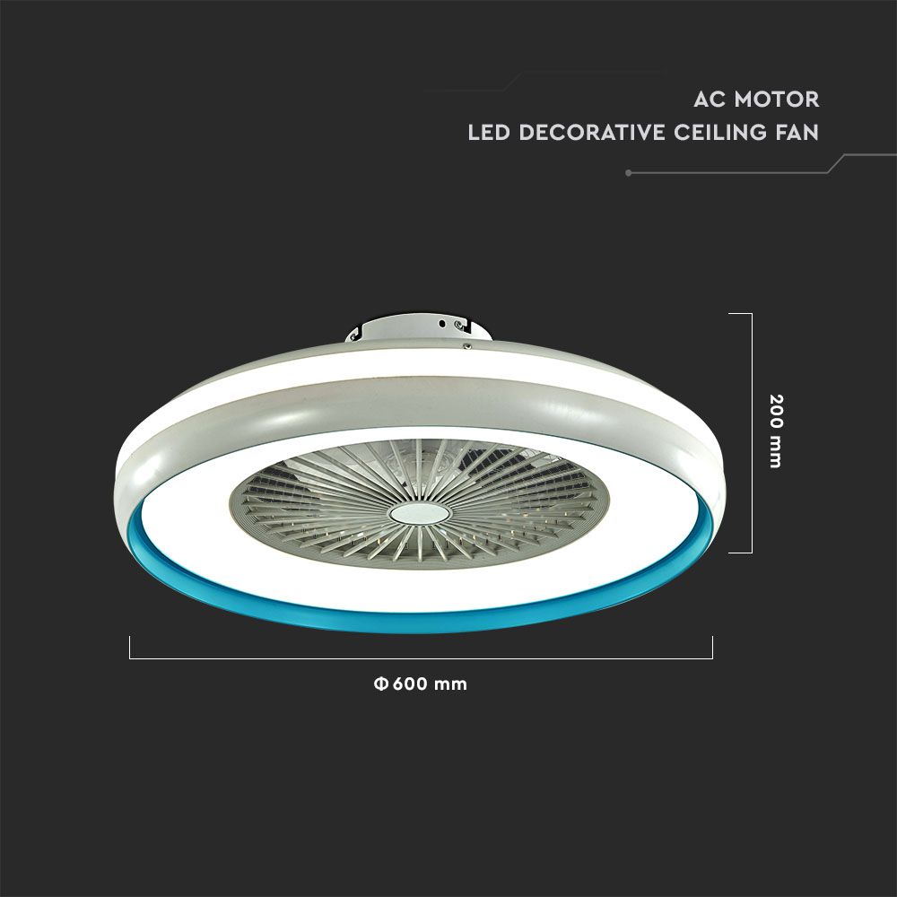 Ventilatore LED da Soffitto a Scatola con Motore a Corrente Alternata da 45W e Telecomando 3in1 Colore Grigio e Blu