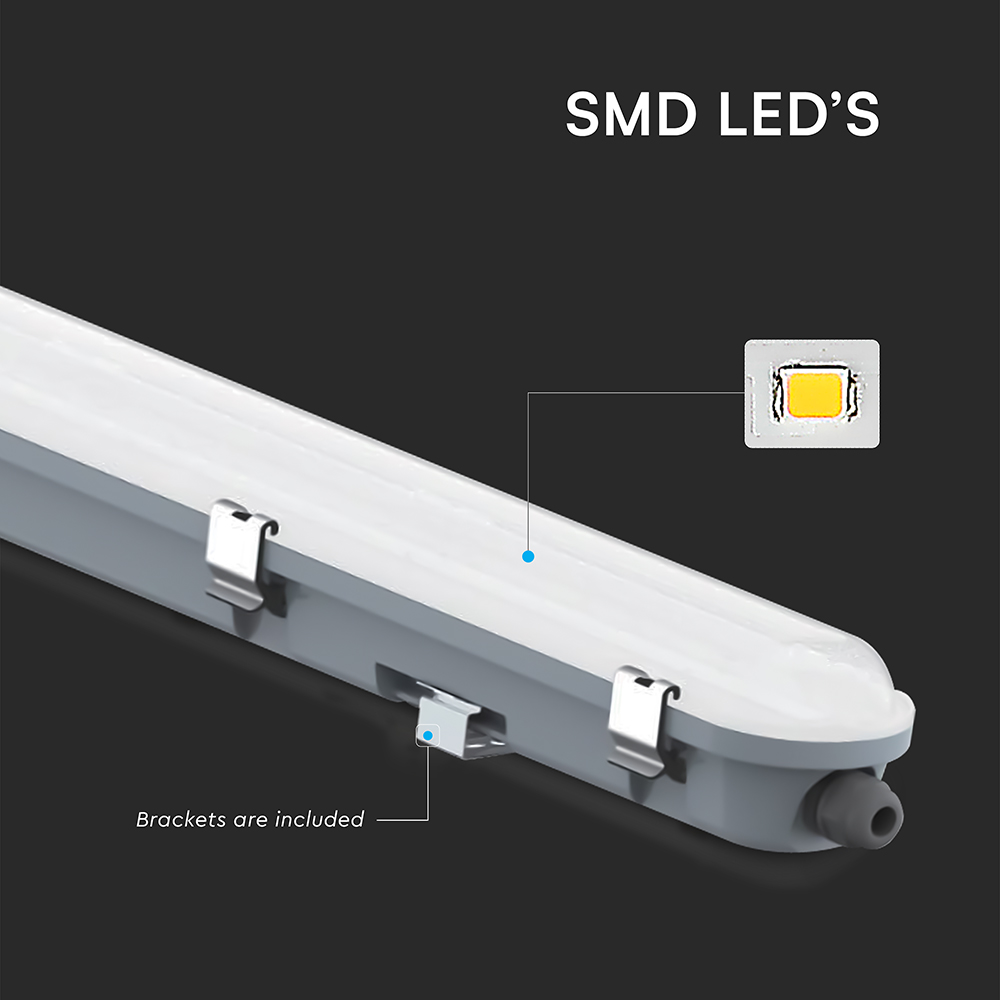 LED Waterproof Fitting Milky Cover 1200mm 36W Sensor+SS Clips 6500K