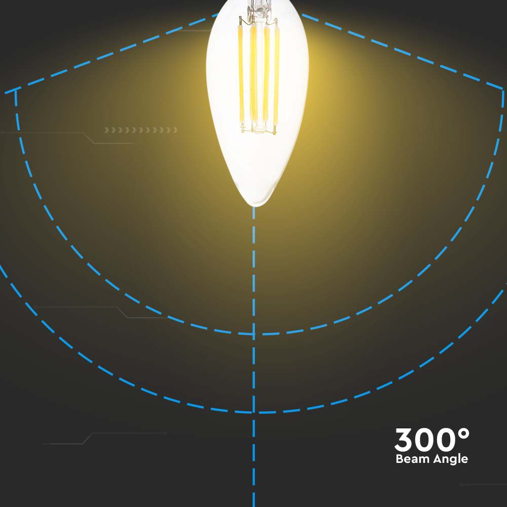 LED Bulb - 6W Filament E14 Clear Cover Candle 3000K 130LM/W img 1