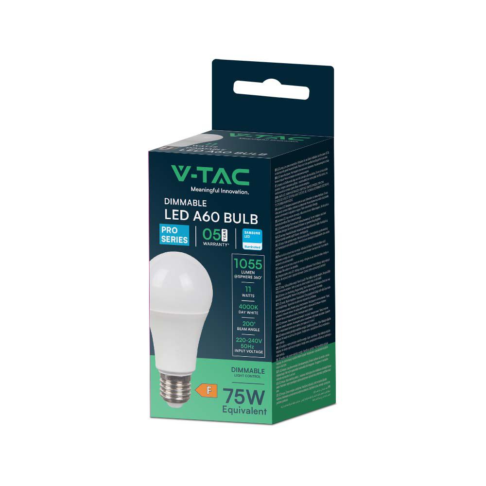 LED Bulb - SAMSUNG CHIP 11W E27 A60 Dimmable 4000K