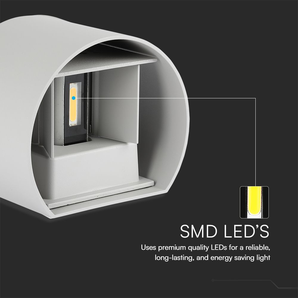 Lampada LED da Muro Arrotondata Doppio LED COB 6W 110LM/W Colore Grigio Satinato Fascio Luminoso Regolabile 4000K IP65
