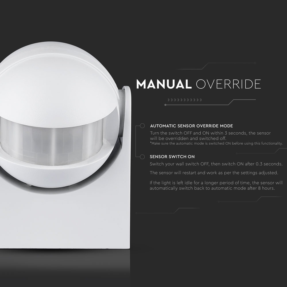 Sensore di movimento infrarosso bianco 180gradi