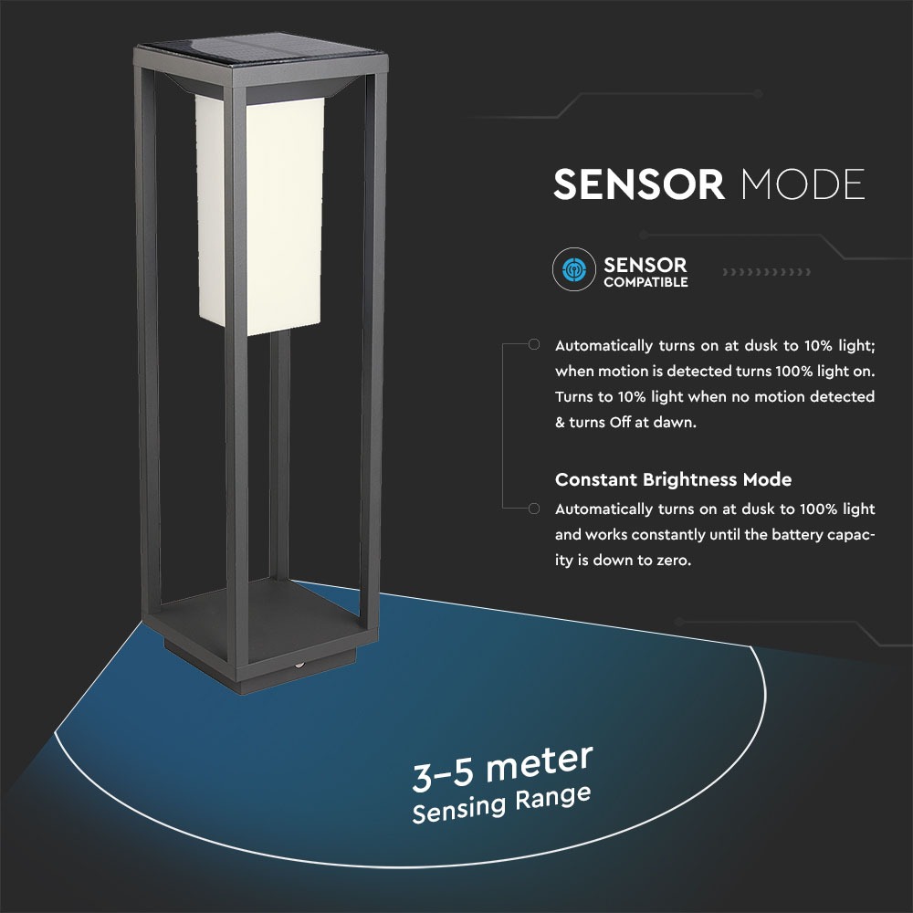 2W LED Solar Bollard Light SAMSUNG CHIP Grey Body 3000K img 2