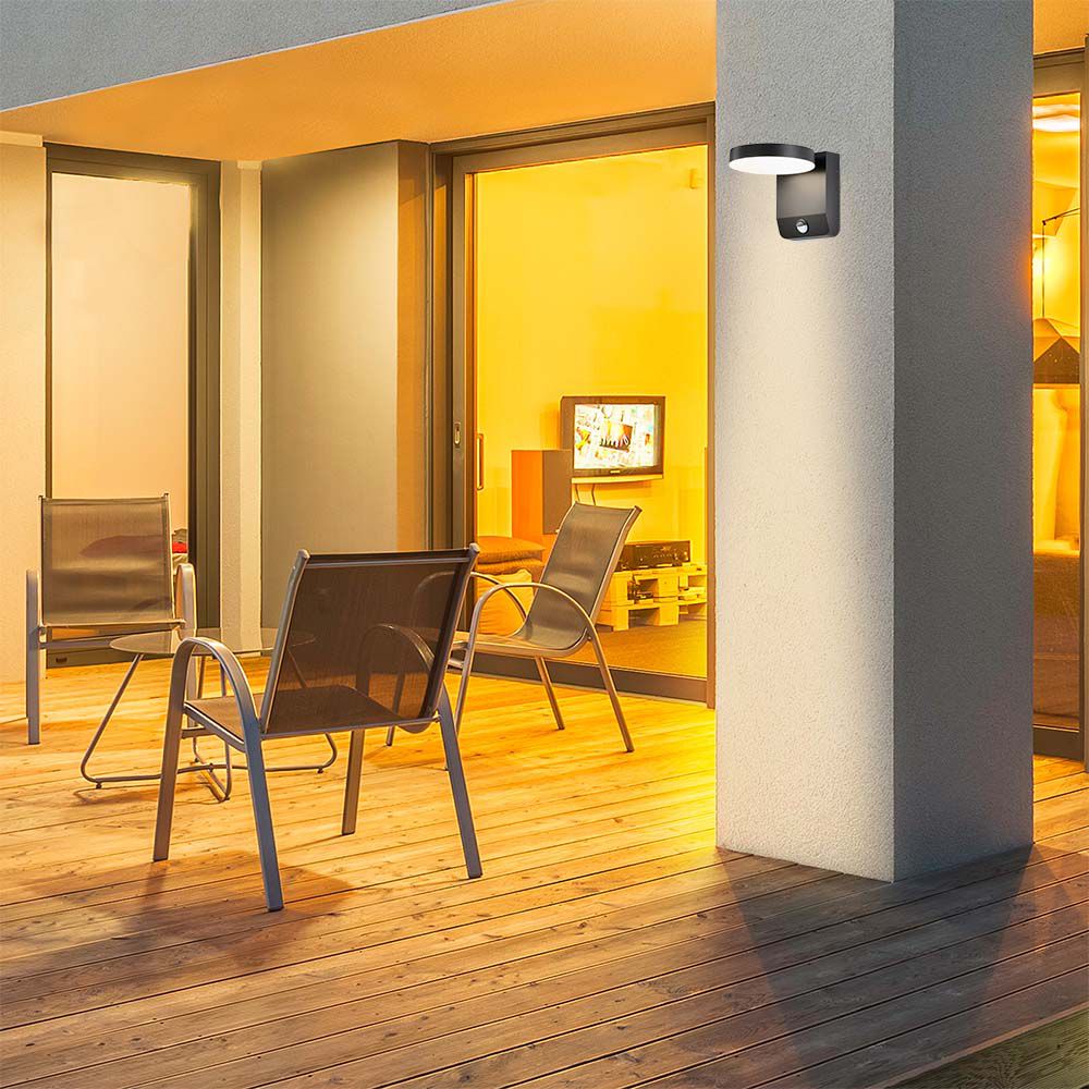 20W LED Wall Light Sensor Black Body Round 3000K IP65