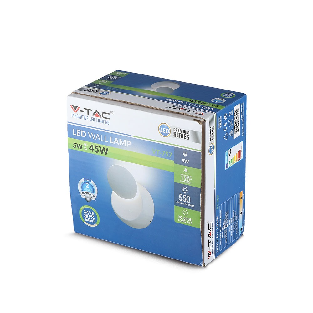 5W Lampada da parete Rotondo Corpo Bianco Rotatable IP20 Bianco naturale