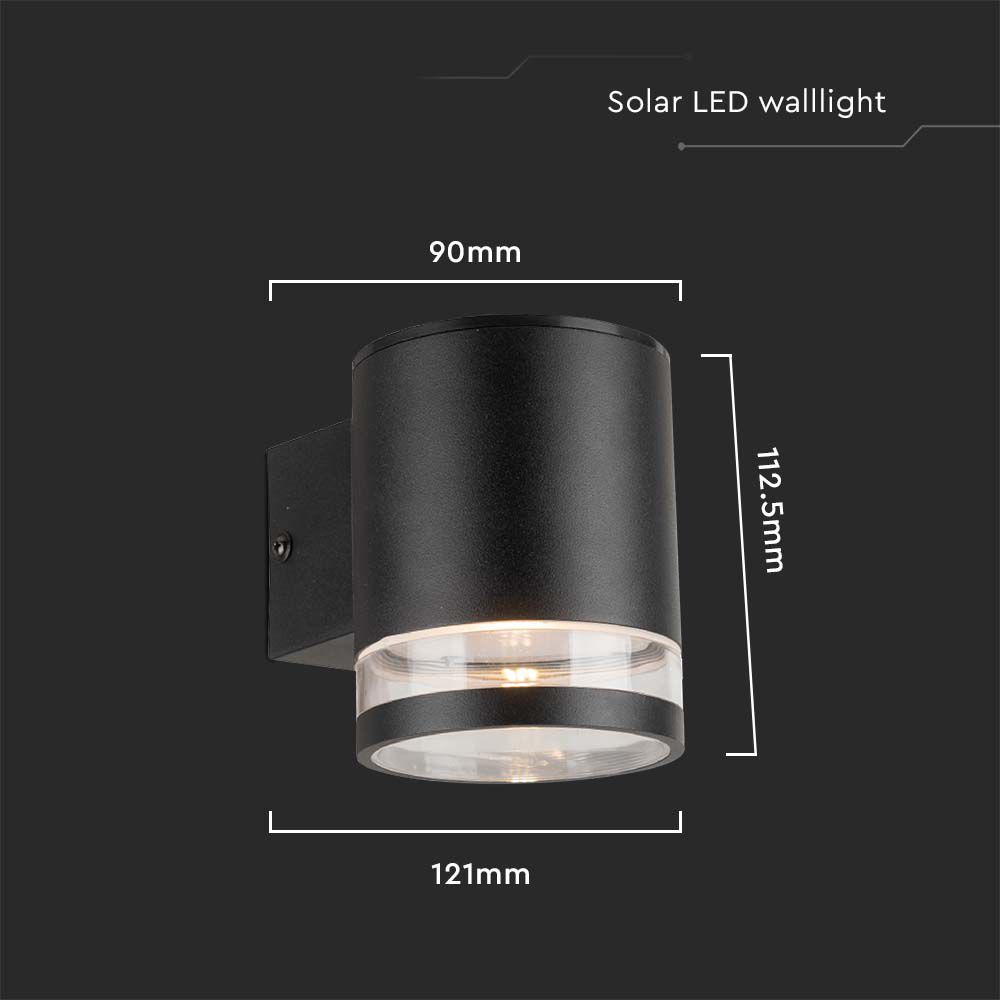 Lampada LED da Giardino Cilindrica con Pannello Solare 1W Corpo Nero 121x90x112.5mm