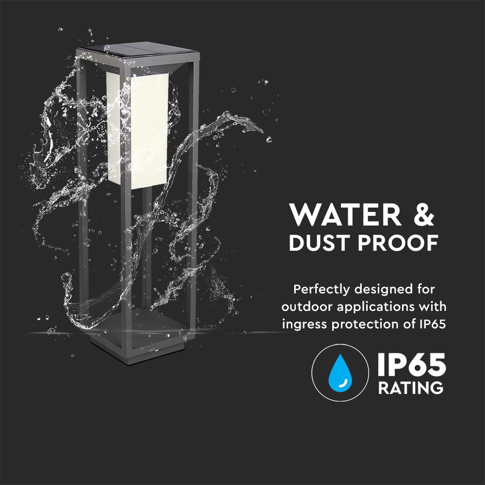 2W LED Solar Bollard Light SAMSUNG CHIP Grey Body 3000K img 3