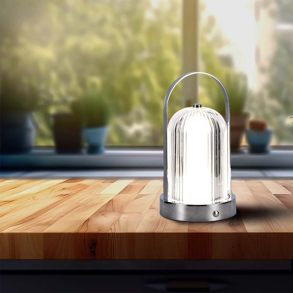 Lampada LED da Tavolo 1W 120x190 Colore Cromo Ricaricabile con USB C Touch Dimmerabile 3in1