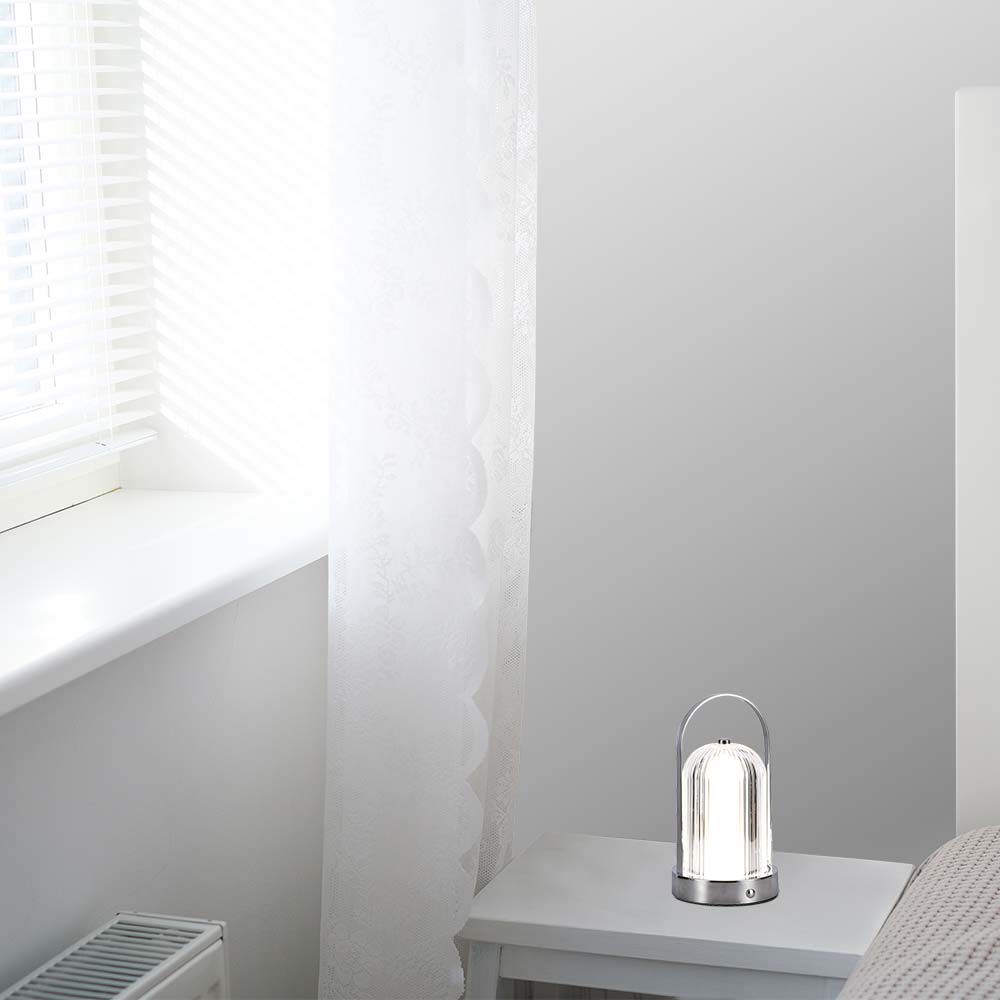 Lampada LED da Tavolo 1W 120x190 Colore Cromo Ricaricabile con USB C Touch Dimmerabile 3in1 img 1