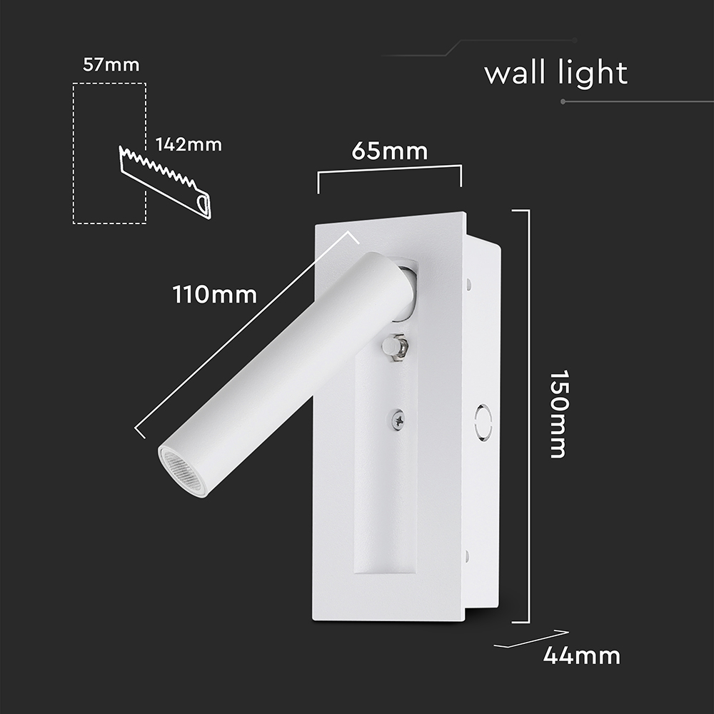 2W LED Bedside Light CREE CHIP Aluminum+PC White Body IP20 3000K