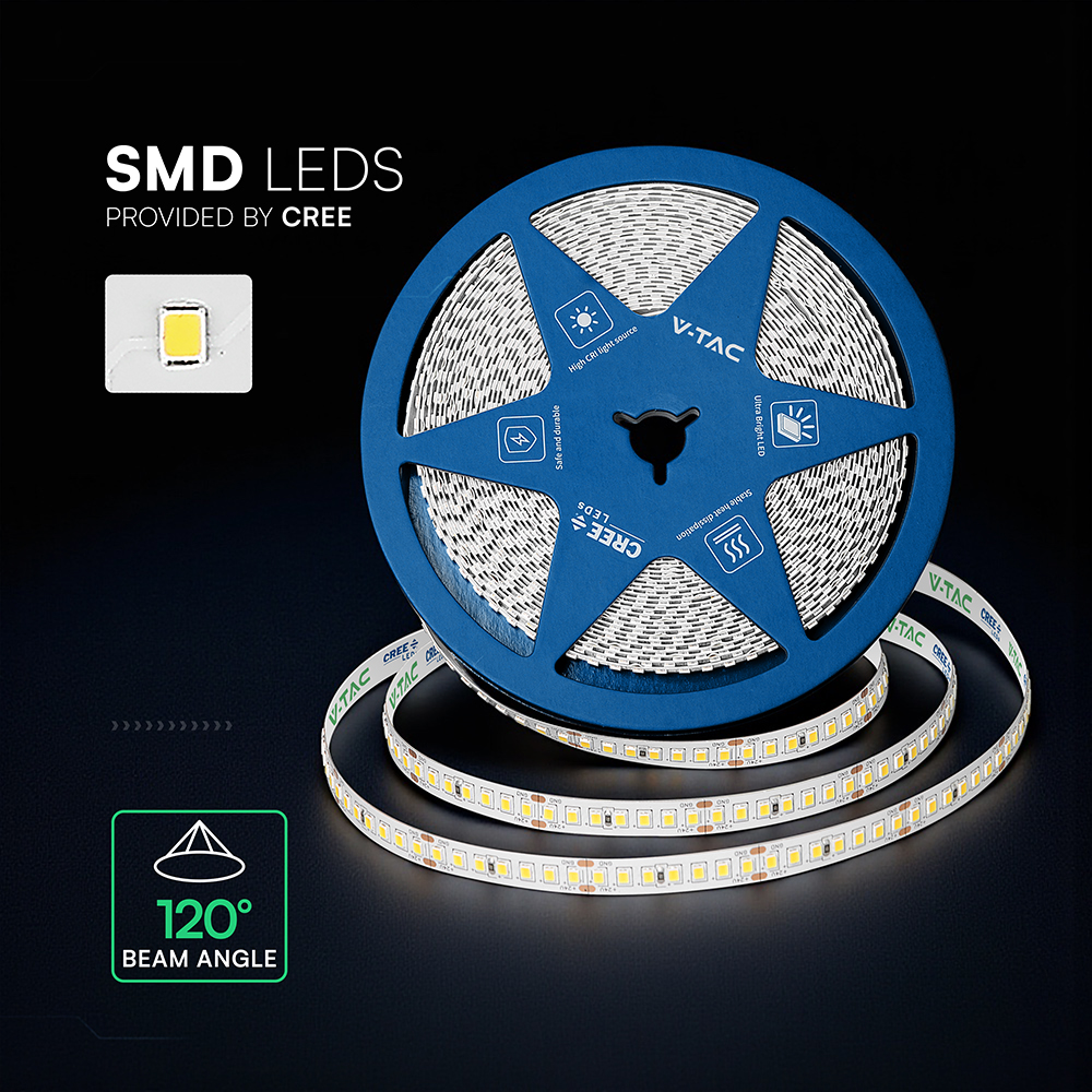 12W LED Stip Light CREE CHIP 4000K IP20 24V 8MM DOUBLE PCB img 1