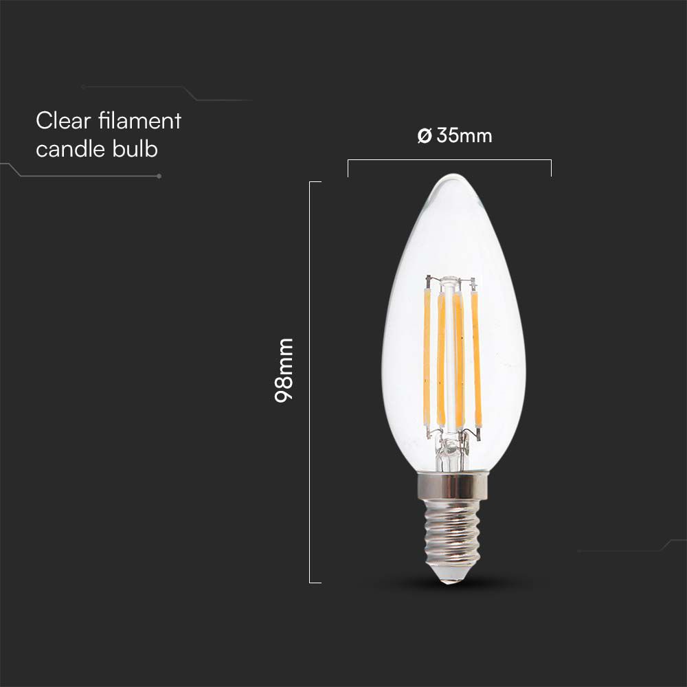 LED Bulb - 6W Filament E14 Clear Cover Candle 3000K 130LM/W
