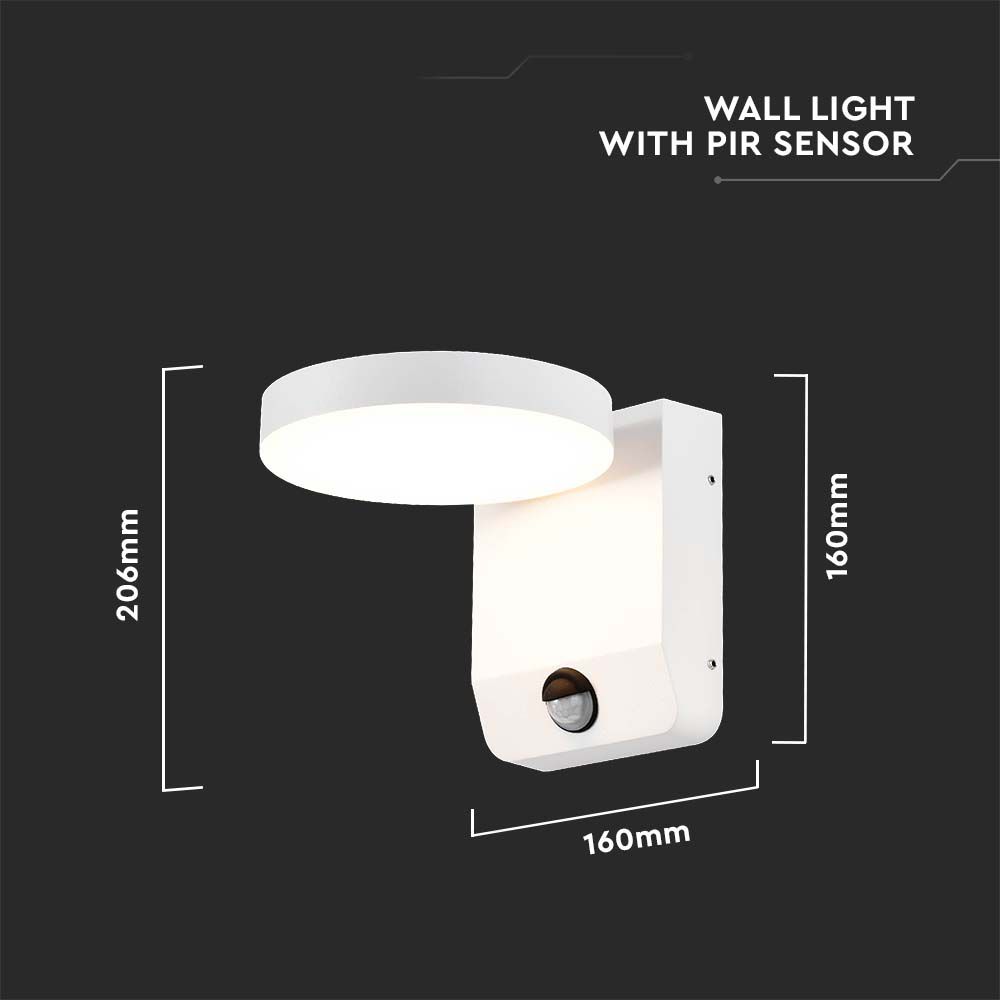 20W LED Wall Light Sensor White Body Round 3000K IP65