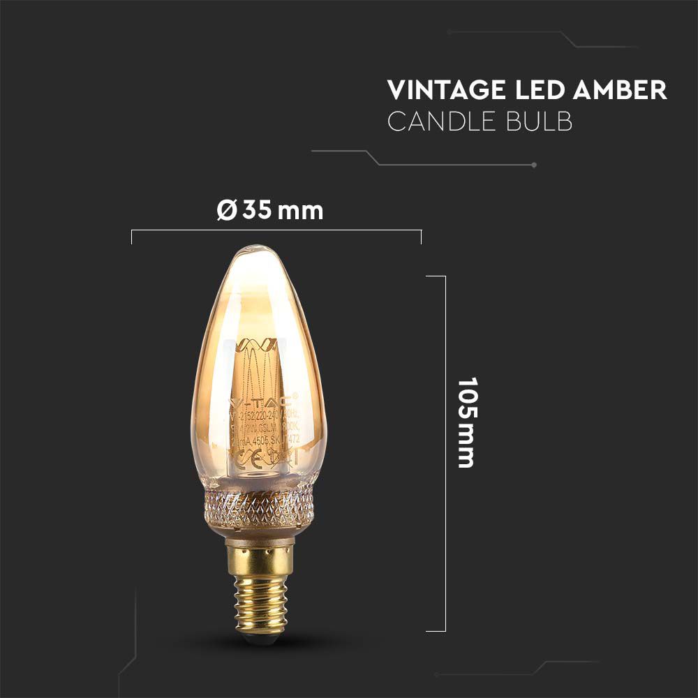 LED - 2W Filament E14 Amber Art Candle 4000K