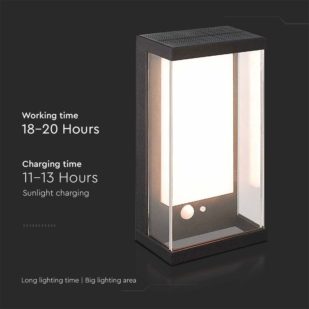  Lampada LED da Muro Rettangolare con Pannello Solare e Sensore PIR 1W Colore Nero 3000K  img 1