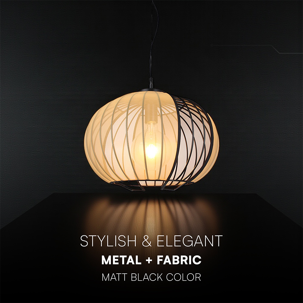 E27 Decorative Hanging Pendant (D400*H290mm) Matt Black Body+Beige img 1