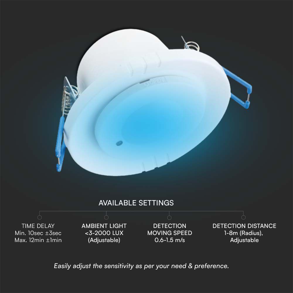 Sensore di Movimento a Microonde 360° Orientabile Montaggio a Incasso Colore Bianco                                                                                                                                                                             img 1