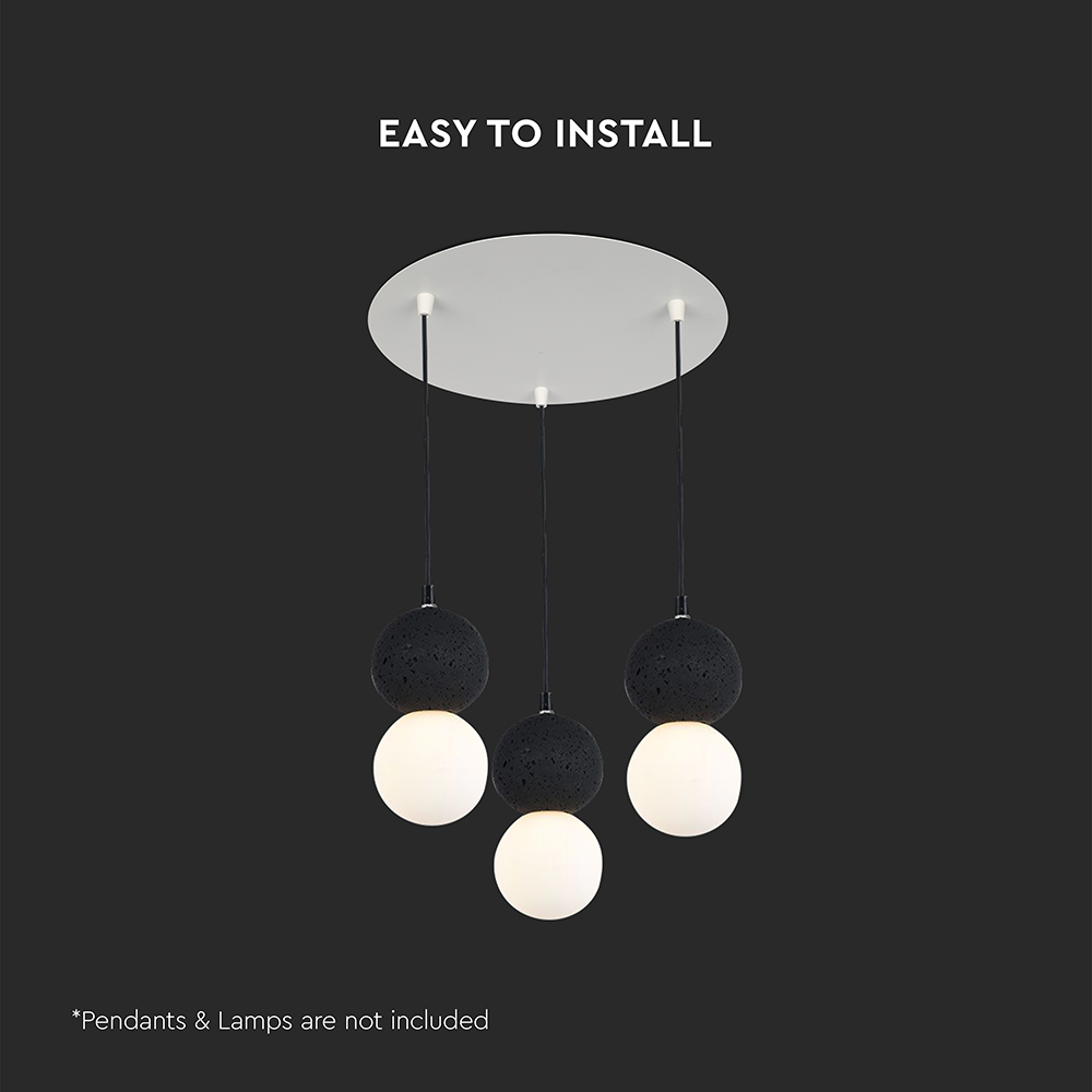 Rosone per Lampadario in Acciaio d:300*h:25mm con 3 Fori Colore Bianco Opaco